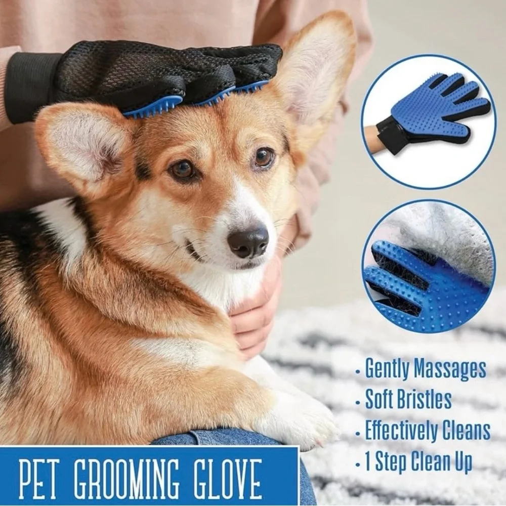 💞 New One Size Blue & Black Pet Grooming Glove for Cats & Puppy Dogs